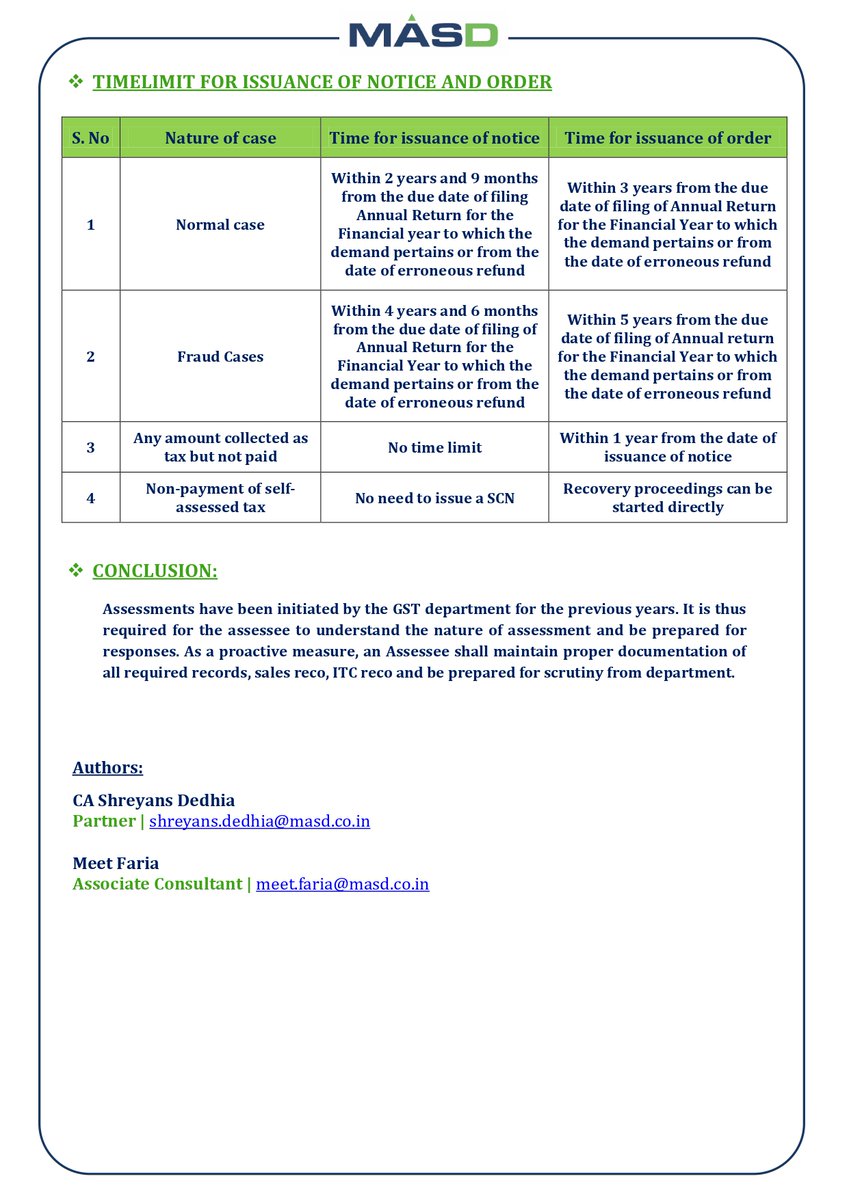 MASDspeaks's tweet photo. Received Notice or Order from GST Department???
There are several types of assessments in the GST regime i.e., self-assessment, provisional assessment, summary assessment and best judgment assessment. Let us understand in detail. https://t.co/evCDfCDr3X