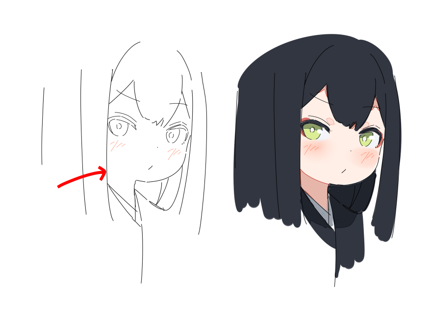 ウチ 基本的に俯瞰アングルで無ければ顎下の線は描かないんよね 陰影に水彩境界を入 九 六 胡 椒 のイラスト