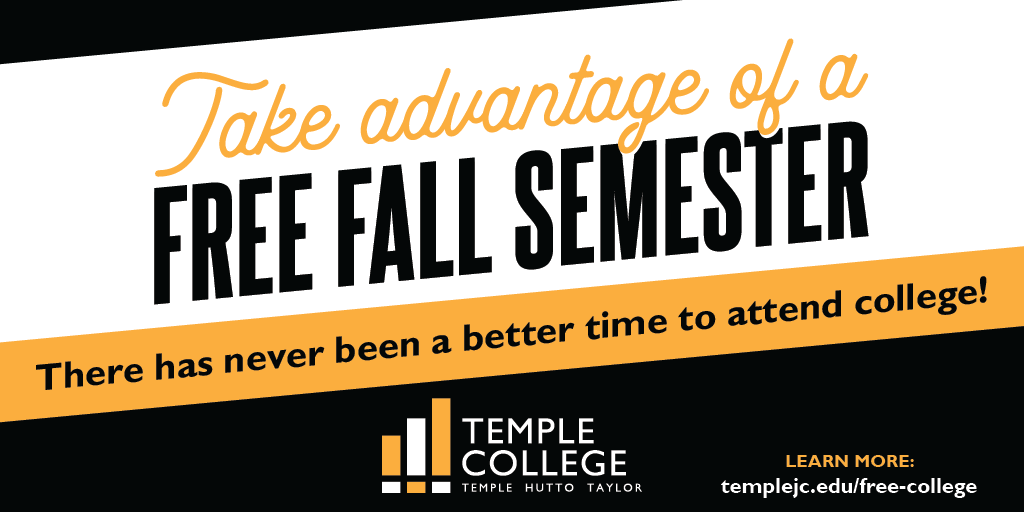 TC_Found's tweet image. Want to attend college this fall? Visit our website to see how you can take advantage of a #FreeFallSemester: templejc.edu/free-college