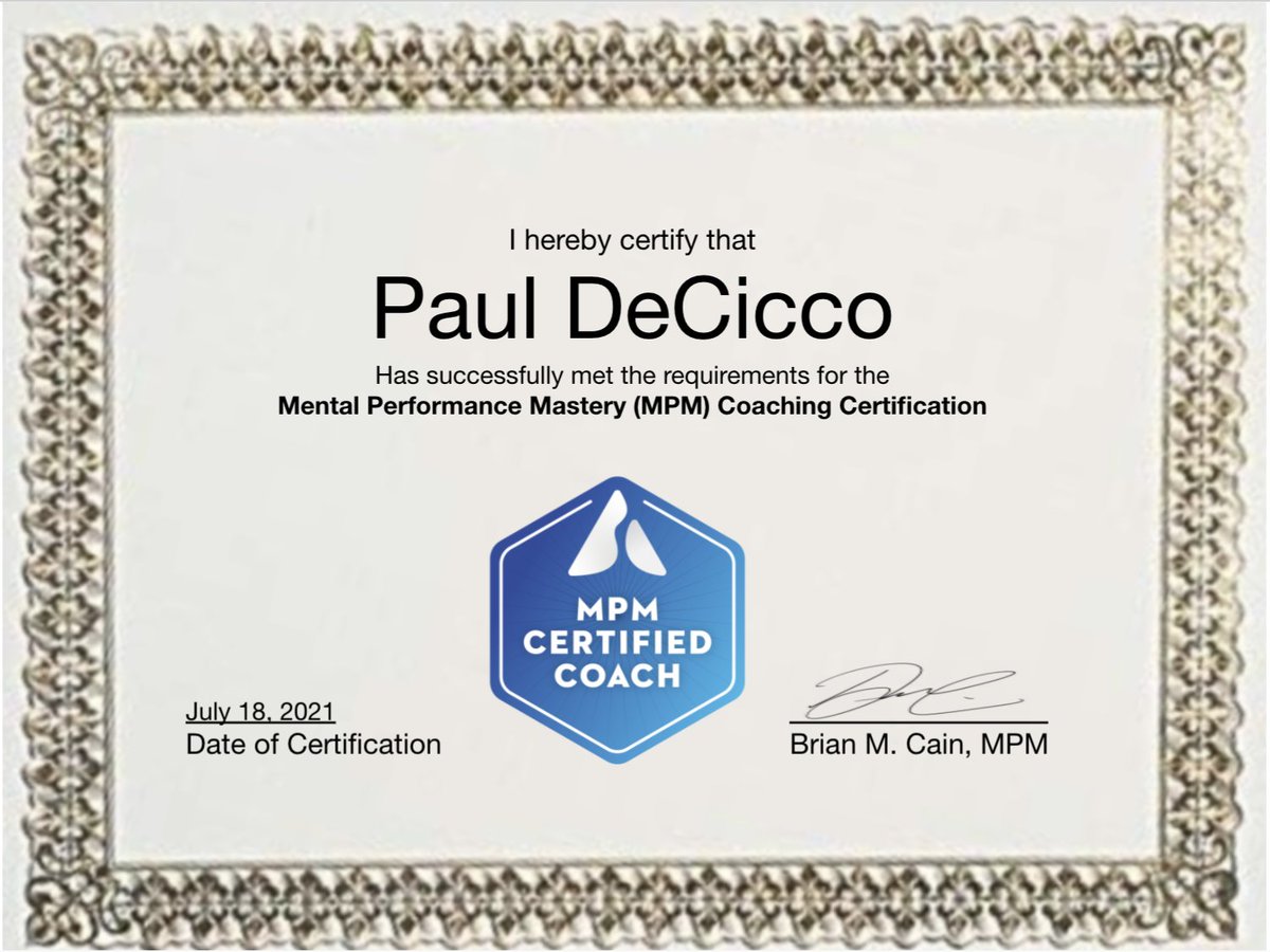 BrianCainPeak's tweet photo. Congratulations to Paul DeCicco, #MPMCoach on passing the Mental Performance Mastery Coaching Certification Course. Welcome to the team. Thanks for joining us on the journey to educating, empowering and energizing #10MLives
Learn More -> https://t.co/KphxWcFNuE https://t.co/M41mwkdiiW