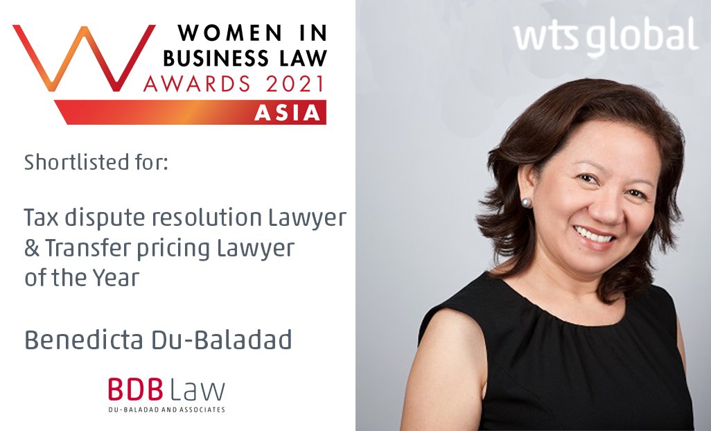 wuytsw's tweet photo. Congratulations to Benedicta Du-Baladad, Director of the #wtsglobal Board &amp; Founding Partner &amp; CEO of our member firm @Du_Baladad for being shortlisted twice in the "Women in Business Law Awards #APAC 2021"! @IntlTaxReview #wts #tax #itr #wibl #womeninbusiness #asia #womenintax https://t.co/6jN6zATnCX