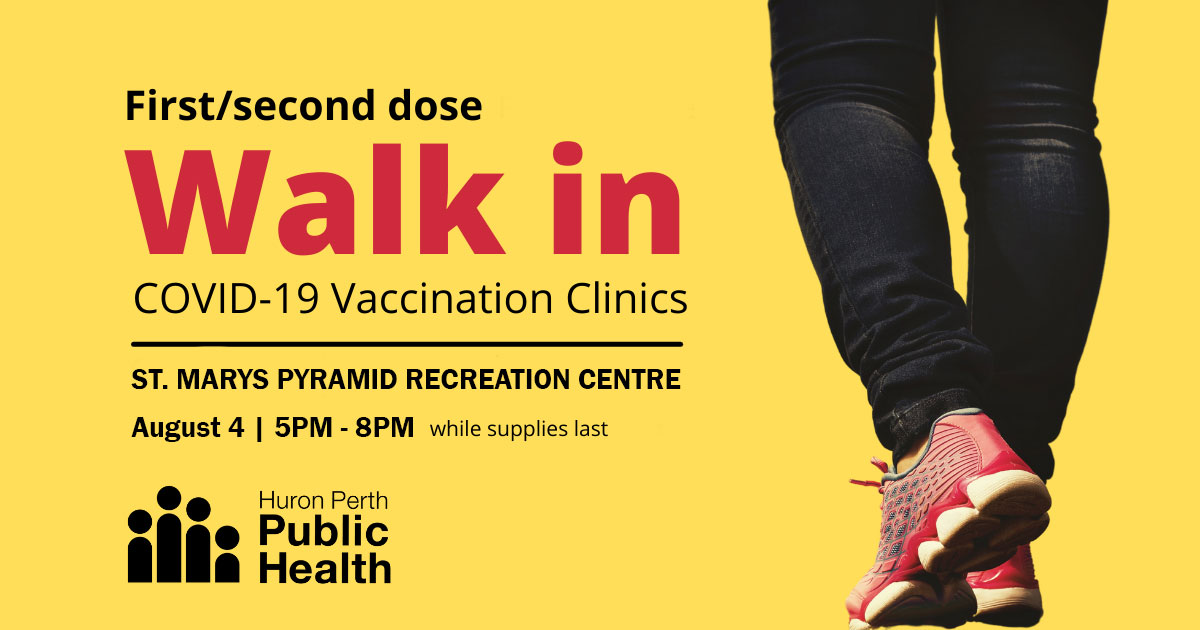 townofstmarys's tweet photo. Do you have  schedule that doesn't allow you to easily commit to an appointment? 
No problem! 
There will be a Walk In Clinic at the PRC on Aug. 4 from 5PM - 8PM.
Visit: https://t.co/GnmSDqGdDG for more information or contact HPPH with any questions. 

#StrongAsStone #StMarysON https://t.co/r8cIHd10gZ