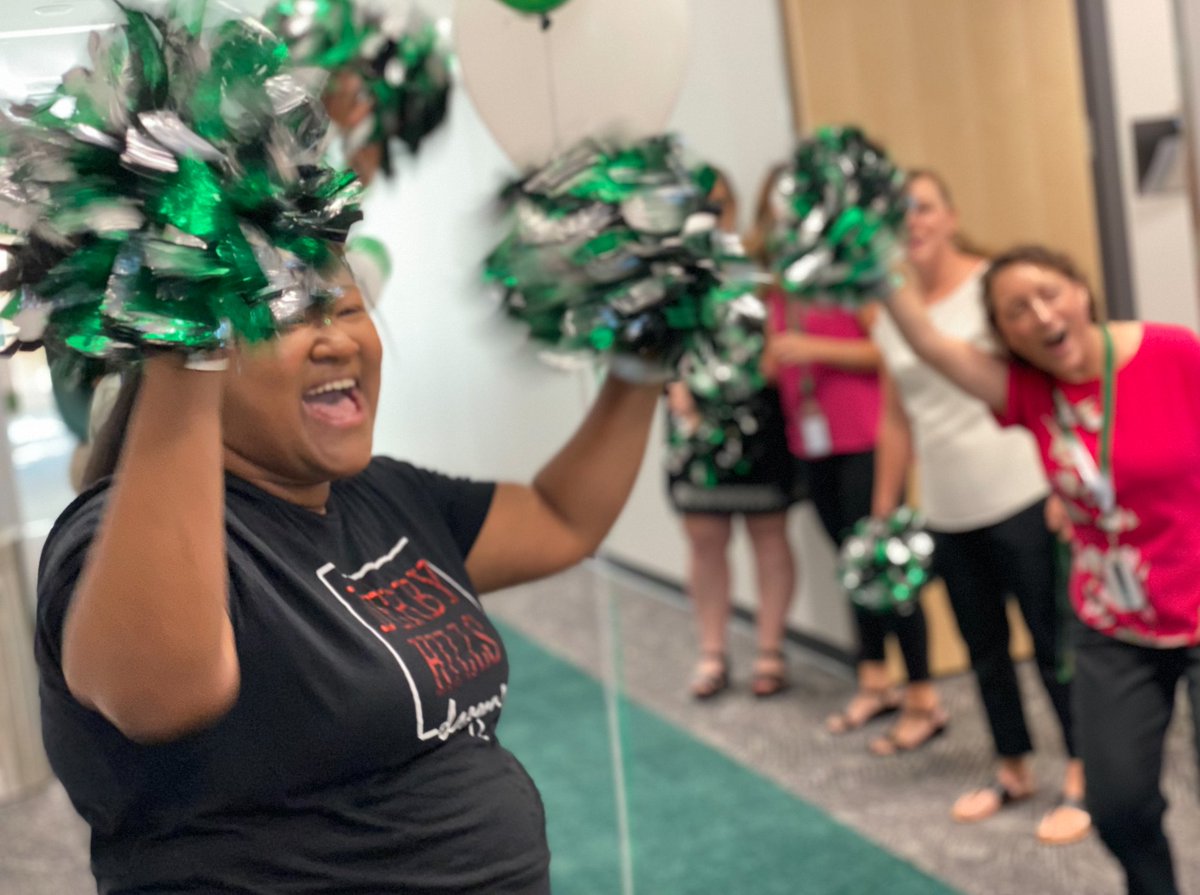 DerbySchoolsKS's tweet photo. New educators received the "green carpet" treatment and a cheerful welcome to their new teacher training today. Welcome to Derby Public Schools. We are glad you chose Derby!

#DerbyProud #DerbyBack2School https://t.co/LrjL0DrYtK