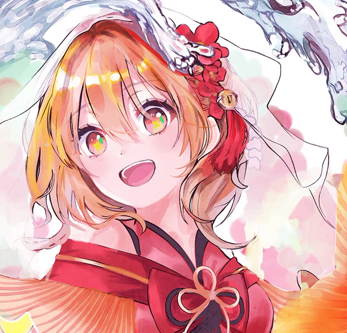 夏っぽい絵描いたぞ〜金魚擬人化描くの楽しかった頑張った部分見て 