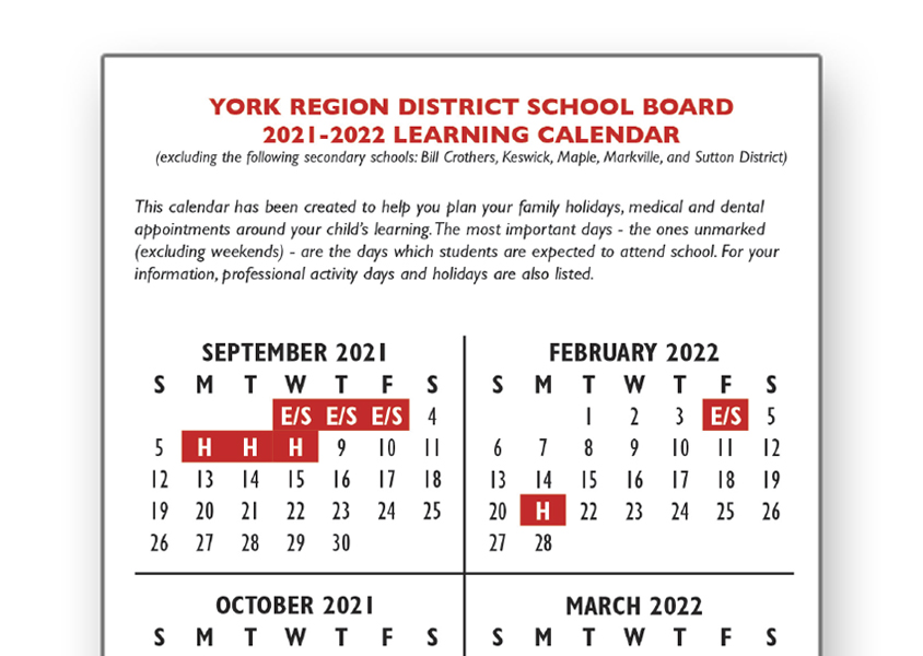 York Region DSB on Twitter "REMINDER The YRDSB school year calendars