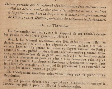 1792_1815's tweet photo. 28 juillet 1794 ou 10 thermidor an II. Exécution de #Robespierre. Décrété hors la loi, il est guillotiné sans procès sur l’actuelle place de la Concorde avec 21 autres condamnés, dont son frère Augustin et #SaintJust, #Couthon, #Hanriot, #Dumas, #FleuriotLescot. https://t.co/cSjQMHZHMt