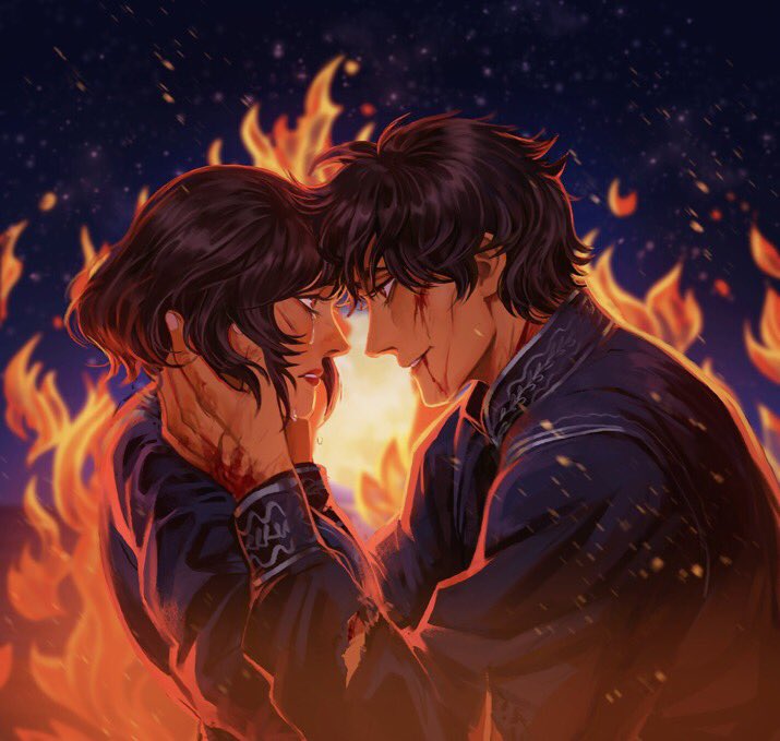 talkoftales's tweet photo. ❛ He pressed his forehead against hers for a long time.
“You’re so much stronger than I am,” said Altan. Then he let her go. ❜

oomf commissioned the rin and altan forehead touch scene —— characters belong to @kuangrf 

art done by @/kudriaken on instagram 🔥 https://t.co/W1fjK07EVo