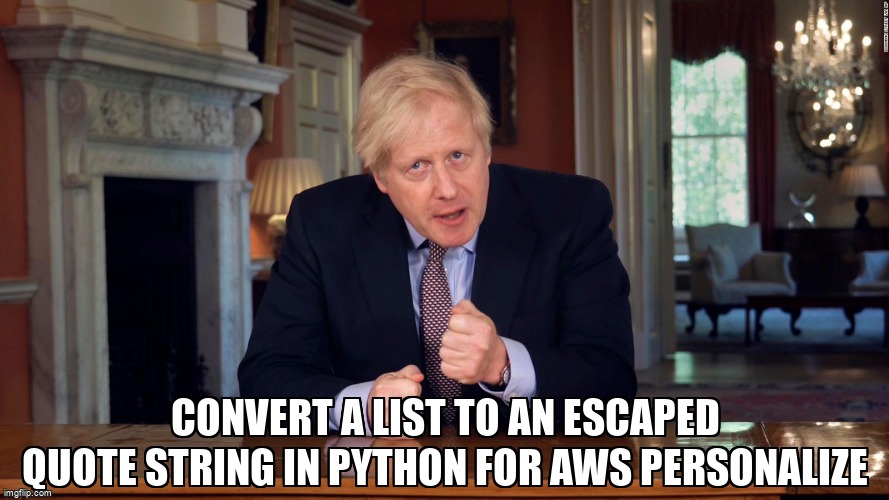 overflow_meme's tweet image. Convert a list to an escaped quote string in Python for AWS Personalize stackoverflow.com/questions/6856… #amazonpersonalize #python