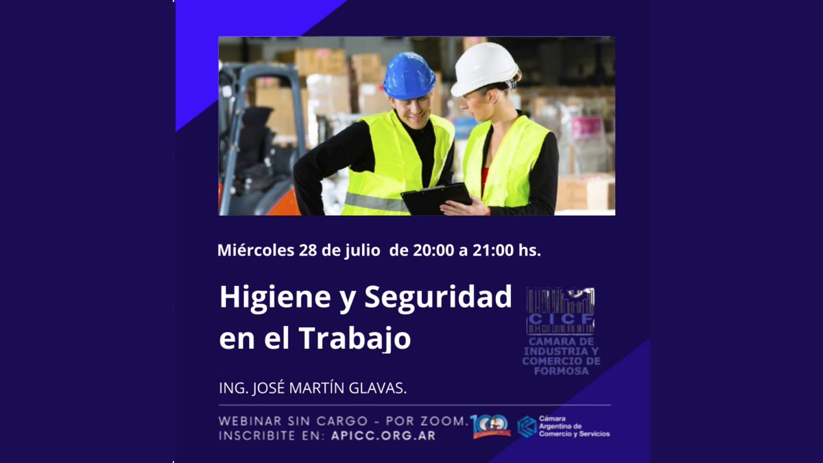 Twit_Apicc's tweet photo. Esta noche a las 20 hs. te invitamos a participar del Webinar Sin Cargo: Higiene y Seguridad en el Trabajo, organizado junto a @CACteinforma y a la #CICF

Inscribite en: https://t.co/LQasx8A0fo

#cac #apicc #corrientes #formosa #webinar #cursos #capacitaciones https://t.co/lBquItex5X