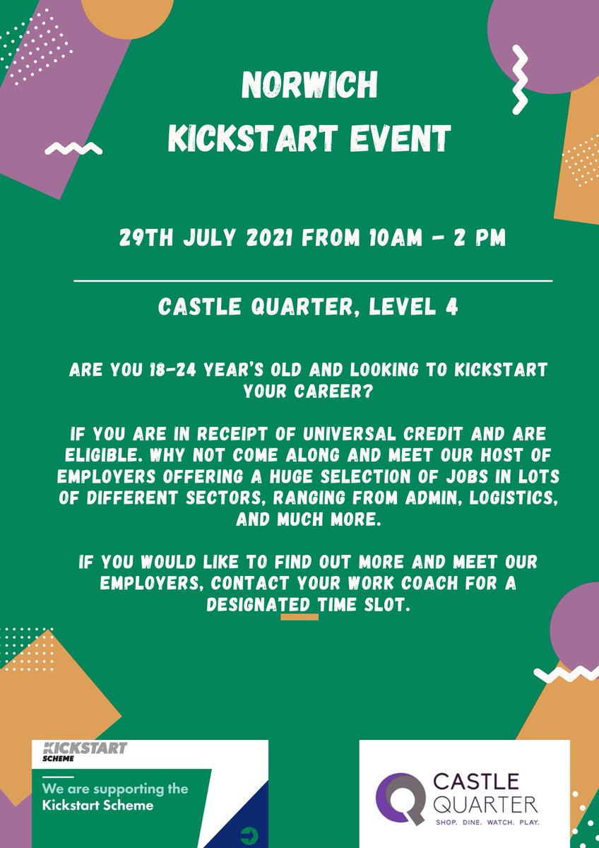 Jobs fair alert!! Great opportunity for young people to meet with employers tomorrow in Norwich to Kickstart your career!👔

Please tag and share with anyone who might be interested