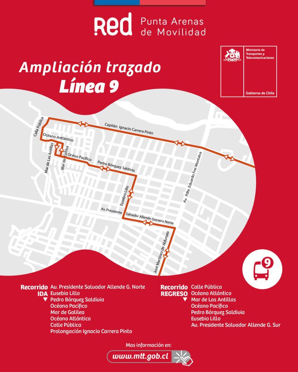 TTIMagallanes's tweet photo. 📢¡BUENAS NOTICIAS!
Para mejorar el acceso al sistema urbano de transporte público #RedPuntaArenas amplió el recorrido de la línea 9, que une la población Nelda Panicucci con el Hospital Clínico-Cadi Umag.
Más información de los recorridos del servicio en https://t.co/BKS73bf4lH https://t.co/KbAWnYuhMZ