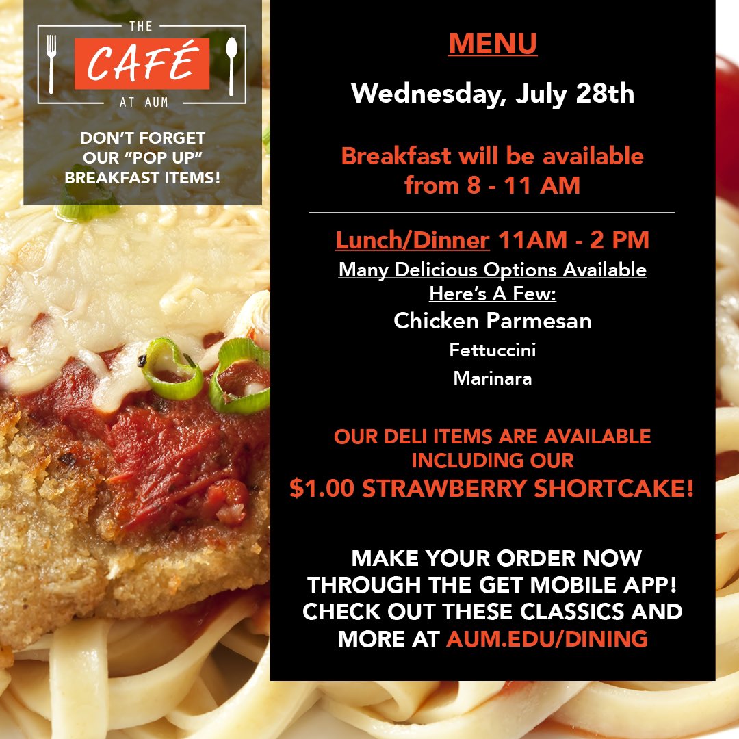 Noodles. Marinara. Breaded Chicken. Deliciousness. Celebrate one more step closer to the weekend with our campus-renowned chicken parm from 11-2! See you shortly.
