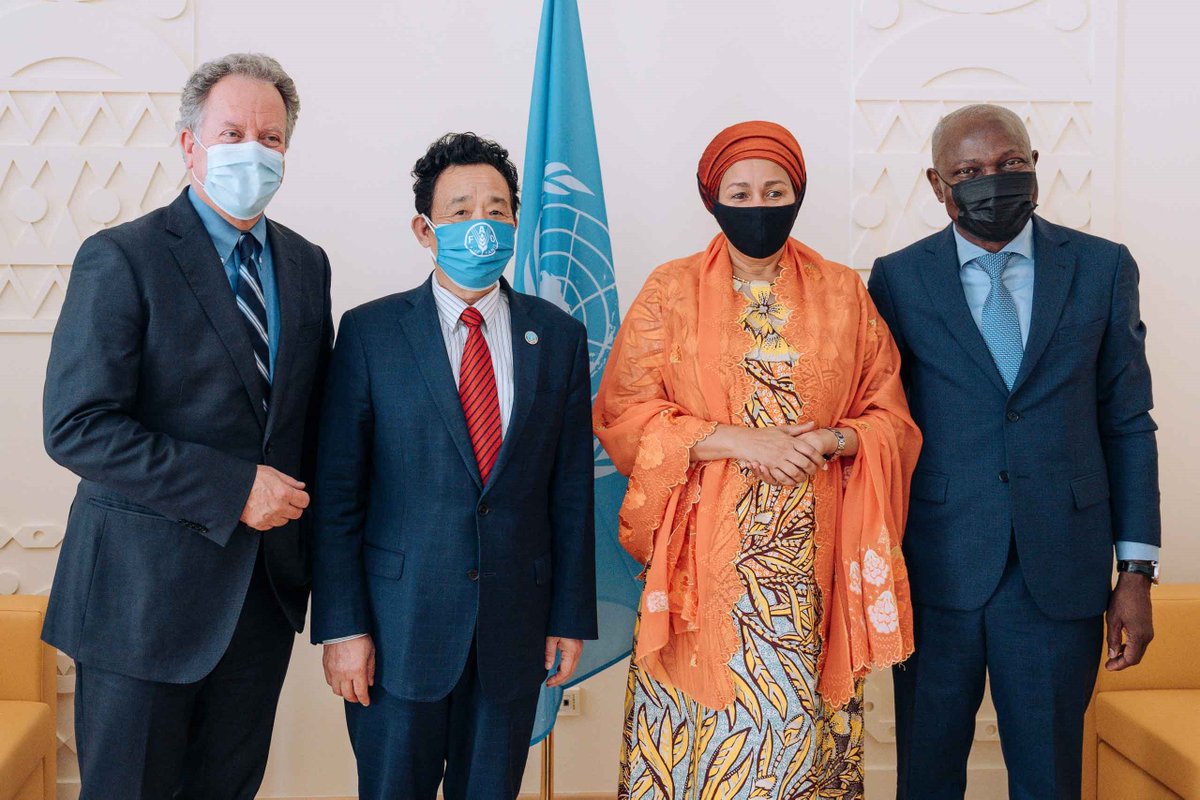 Photo of David Beasley (WFP), Qu Dongyu (FAO), Amina Mohammed (UN) and Gilbert Houngbo (IFAD)