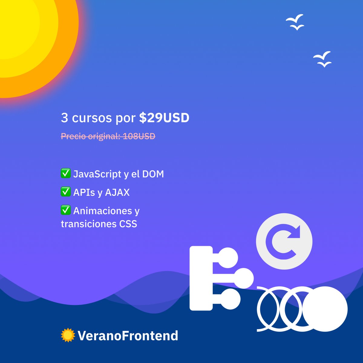 codigofacilito's tweet photo. 67 cursos y 6 horas de contenido, en 3 cursos para complementar tu formación Frontend 🔥
Aprovecha esta promoción por tiempo limitado del #VeranoFrontend
https://t.co/ndKPk37SVp https://t.co/zL9Hlsfxq8