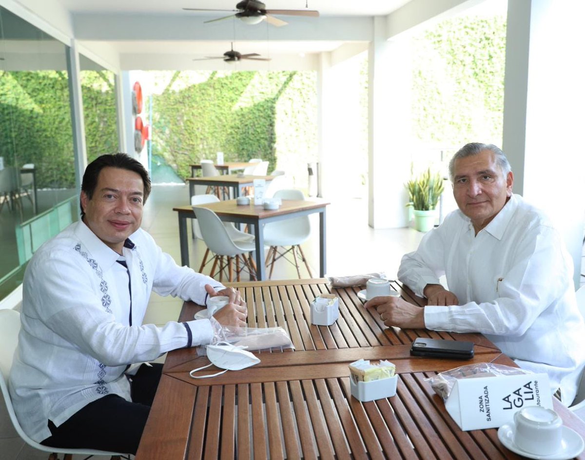 adan_augusto's tweet photo. Agradable conversación con mi amigo y compañero Mario Delgado dirigente nacional de Morena;  desde Tabasco le propusimos una ruta para tener un partido fortalecido, unido y organizado. Lo importante es la organización para apuntalar el proceso de transformación nacional. https://t.co/y2bPQXXLTi
