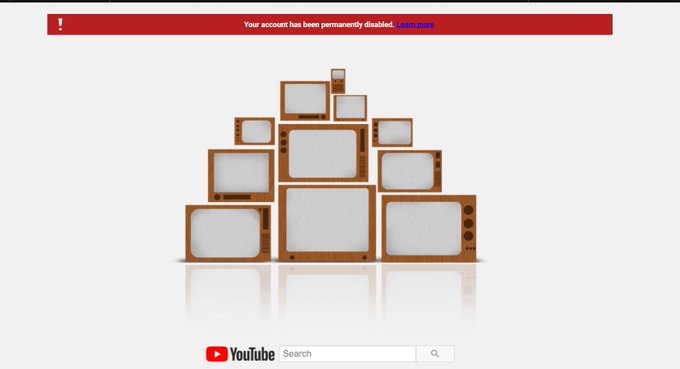 1 pic. I JUST GOT BANNED FROM YOUTUBE! @TeamYouTube whatr did i do?! I didn't get any emails of strikes