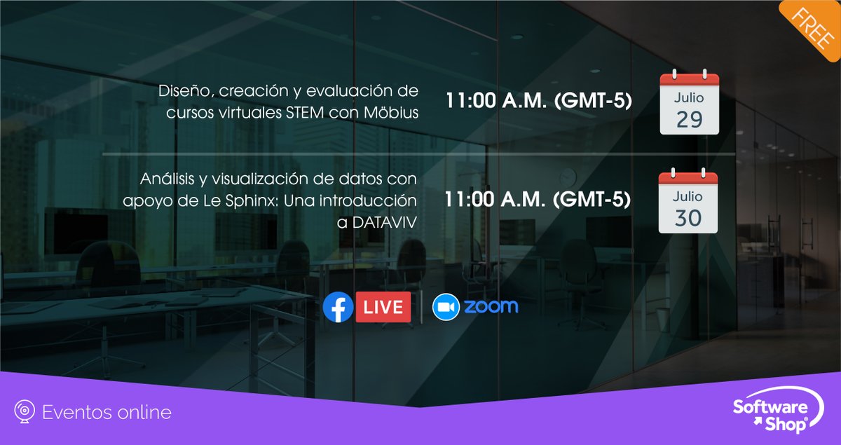 SOFTWAREshopInc's tweet image. 🖥️ 🗓️  Estos son los eventos gratuitos que tenemos esta semana para ti. 

¡Conoce más sobre cada uno y regístrate! 
↗️  bit.ly/2WjNWxt

#Möbius #DATAVIV