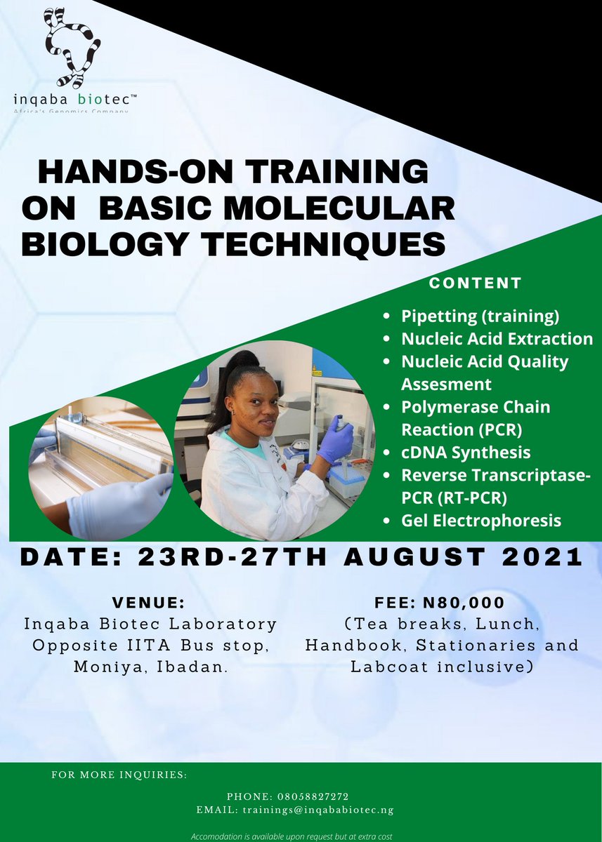 We have a new lab and we can't wait to put it to good use!🥳
We will be having a Hands-On Training on Biomolecular Techniques from 23rd to 27th August and as always we would love to see you all there!
The flyer is below for further details 😁