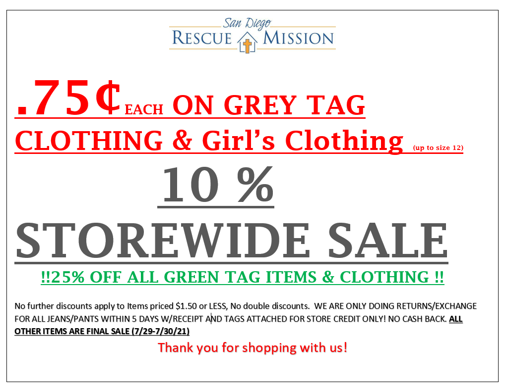 STOREWIDE SALE !! THURSDAY 7/29 &amp; FRIDAY 7/30!! 
3601 Sports Arena Blvd. SD CA 🙂COME VISIT US 😃
#STOREWIDE #thriftshop #thursday #friday #newarrivalsdaily #thrift  #baseball #football #sportswear #activewear #summerwear #kidsclothing #men #women #kids #clothing #furniture