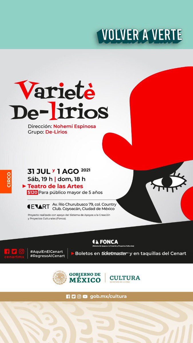¿Qué harás este fin de semana?
Salte de la rutina y ven a reír con nosotras en el <a href="/cenartmx/">Centro Nacional de las Artes</a> 

<a href="/SistemaCreacion/">Sistema de Apoyos a la Creación</a> 🎭