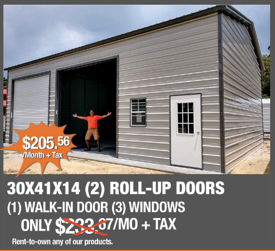 KeensBuildings's tweet photo. We’re stretching these deals out for the remainder of the month. Our manager’s special on this 30X41X14 Metal Garage with 2 Roll-up Doors, 1 Walk-in Door, and 3 Windows starting at $205.56/Month +Tax won’t last long. 

Apply Online: https://t.co/l05QFEE560 https://t.co/U1jqK9RbB6