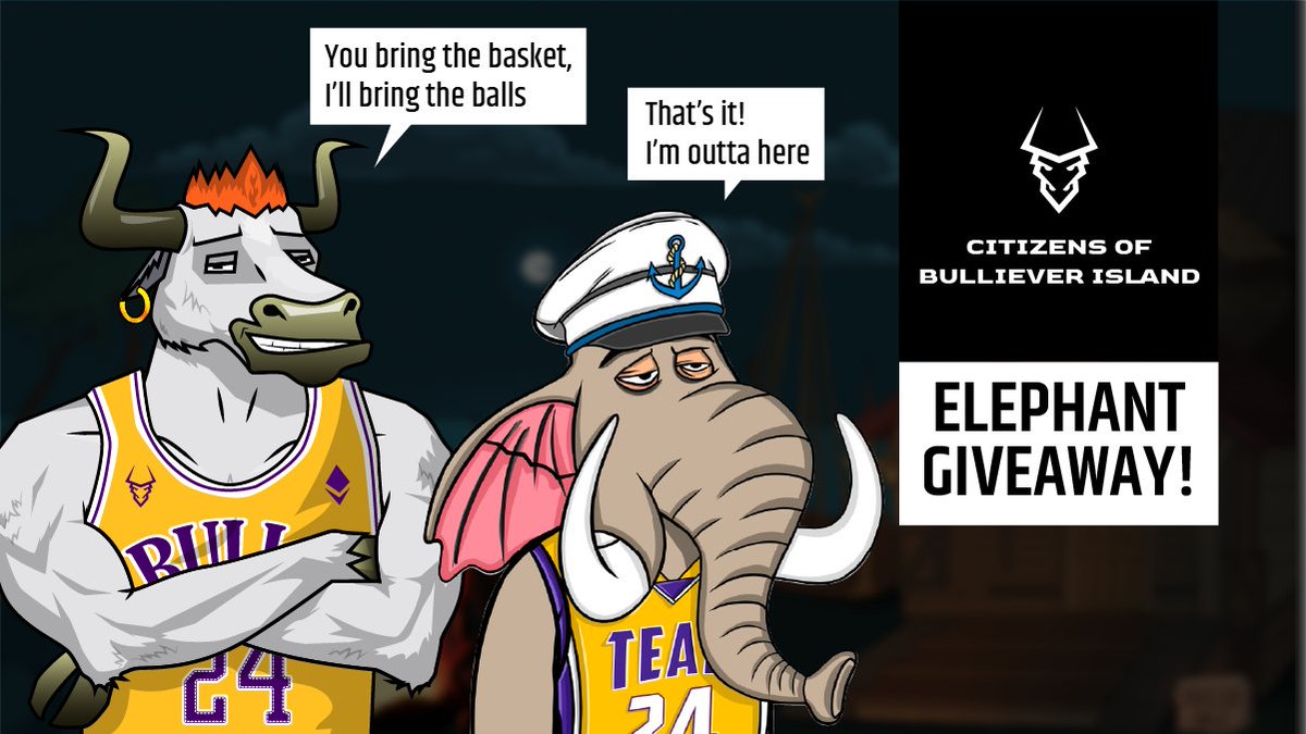 Bullieverse's tweet photo. 🎁 2 Lucky winners to win an @ElephantNFTS and a @BullieverIsland NFT 🎁
Steps to enter 👇🏼
1️⃣Follow &amp; RT 
2️⃣Reply with #BullieverForever &amp; Tag 3 friends
3️⃣Join Discord: https://t.co/1lOlSiUrHV

🚨Winner announced in 24 hrs🚨
#StampedeSunday #NFTGiveaway #NBAFinals #NBATopShotThis https://t.co/GvQYyKCXAm