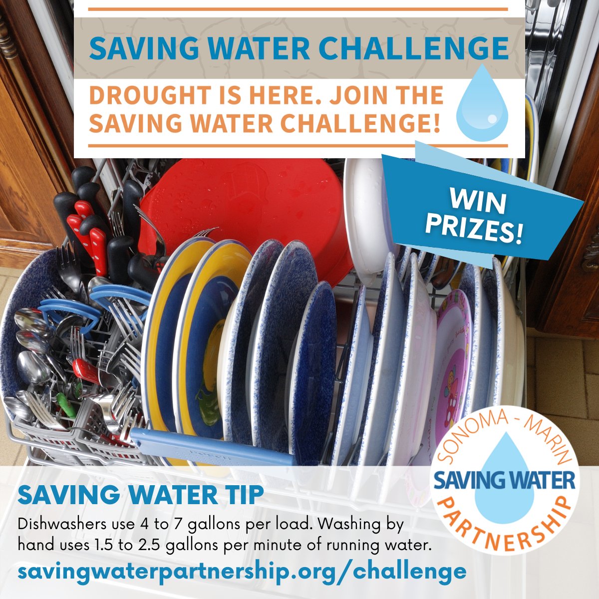 Saving Water Challenge Kitchen Tip: Dishwashers use 4 to 7 gallons per load. Washing by hand uses 1.5 to 2.5 gallons per minute of running water. Save Water. Win Prizes! savingwaterpartnership.org/Challenge
⚠️Drought is Here. Save Water
#SaveWater
#Drought
#AhorreAgua