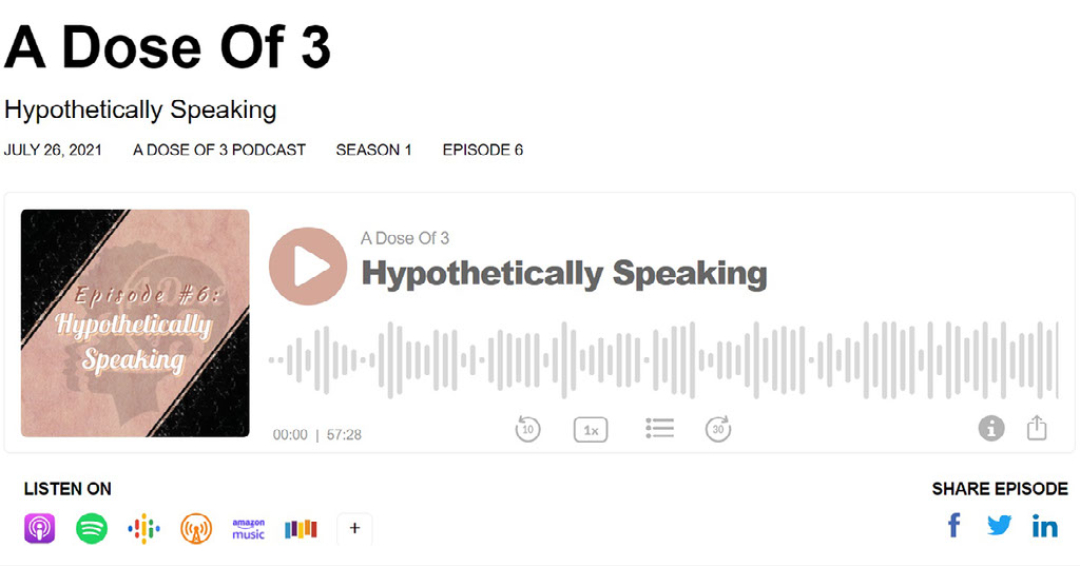 ADoseOf3's tweet photo. ICYMI: "Episode #6: Hypothetically Speaking" is out now!

🔊💬 Share with us: Think about what/who you desire(d) to be now or when you were younger. If you aren't that person yet and not currently working towards it, what's holding you back? https://t.co/Kybsii6FXl