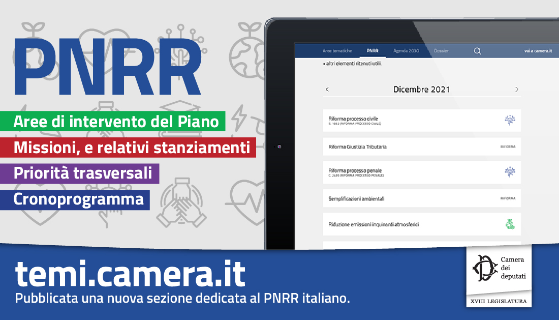 Montecitorio's tweet photo. È on line una sezione dedicata al Piano nazionale di ripresa e resilienza: approfondimenti a cura del Servizio Studi su aree di intervento, cronoprogramma delle misure e aggiornamenti costanti sull'attuazione del piano.
Vai su https://t.co/F1mfNCimOO #PNRR #WikiNorme #OpenCamera https://t.co/25ko0VUgXV