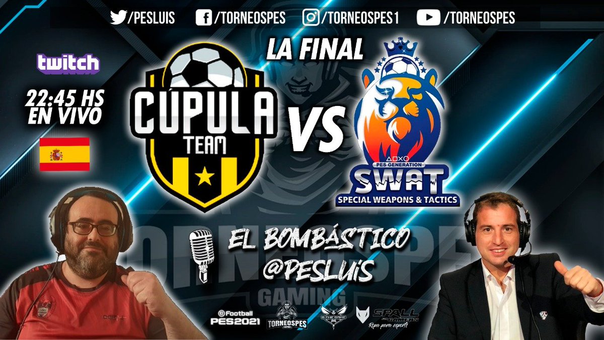 Tonight 22:45 do not miss the great final of the Super Cup between the champion of Europa league <a href="/SWAT10vs10/">SWAT TEAM 10 vs 10</a> and the champion of the cup <a href="/LaCupulaTeam/">La Cúpula Team</a> with the comments of the great bombastic.
FORZA our team SWAT 🇲🇦🦁👊💪🏆!!

twitch.tv/torneospesbell…