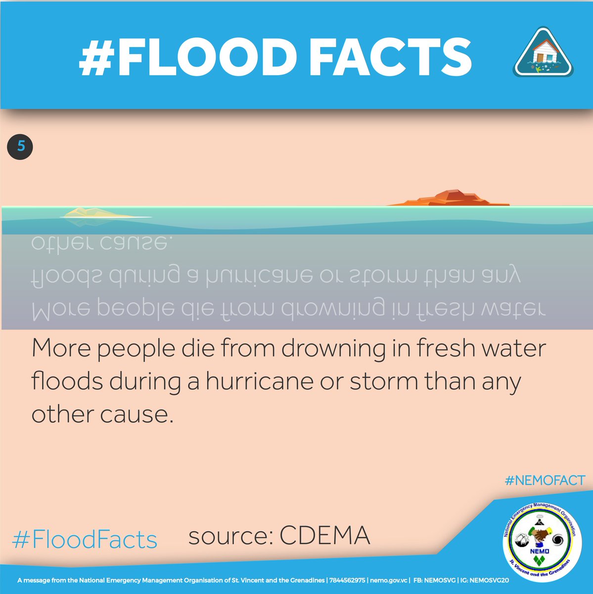 NEMOSVG's tweet photo. #FloodFacts 5

Flooding is more deadly than you might think. 

Always be cautious.

#NEMOSVG 
#NemoFact https://t.co/6VQa12TTzk