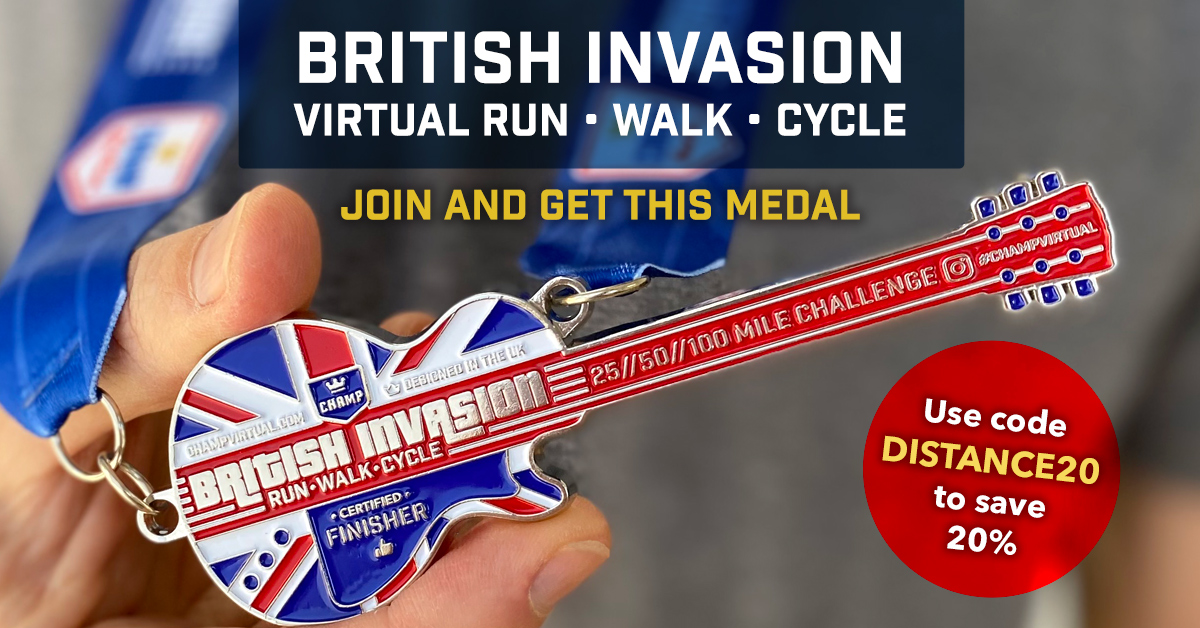 Run, walk, or cycle your chosen distance of 25, 50 or 100 miles within 30 days of registration to earn a guitar shaped Union Jack medal. Follow your progress on our virtual map. Finisher's certificate when you complete the challenge. 
Register now: champvirtual.com/product-catego…