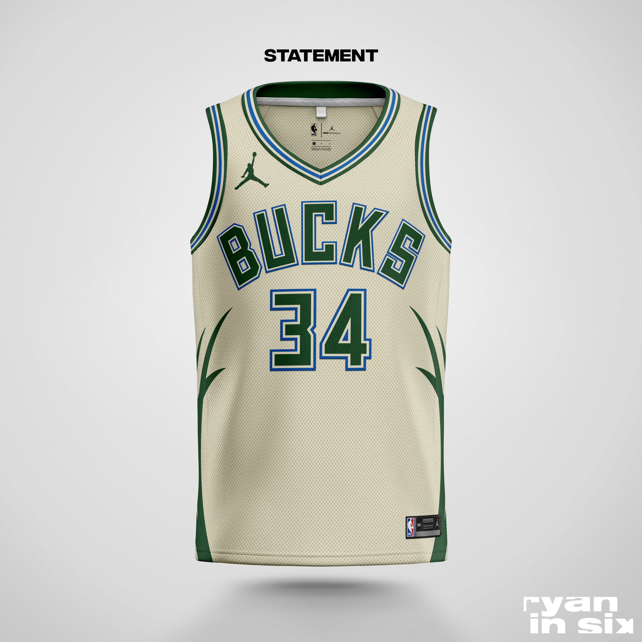 Bucks jersey redesign I made (IG @Lucsdesign91), I recently finished  designing all the NFL jerseys now I'm moving on to the NBA, I decided to do  a modernized take on the big