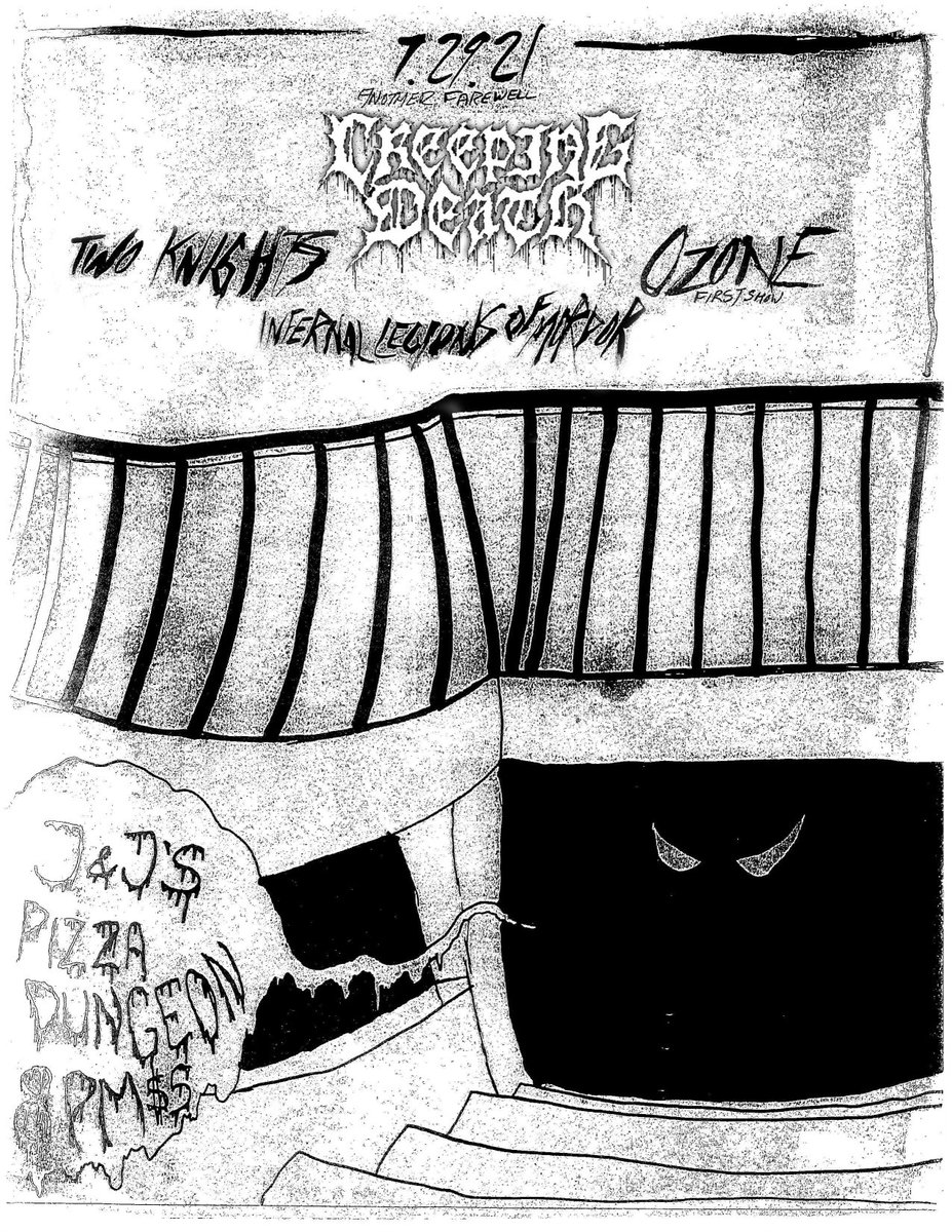 CreepingDeathtx's tweet image. One last time in the Pizza Dungeon‼️We have a throwback set planned tomorrow night so don’t miss it. Get there early for ILM, Two Knights and @ozonehc. There’s no advance tickets so first come first serve. Doors at 8:30pm first band at 9:15 

RIP J&amp;amp;J’s pizza 🙏🏾