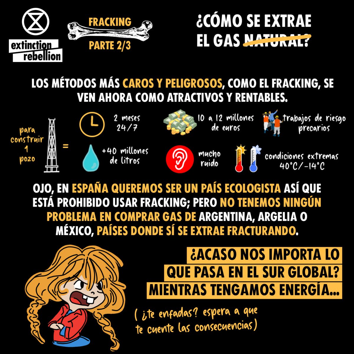 esXrebellion's tweet photo. 🤷🏻♀️ ¿Sabes cómo funciona el fracking?
❌‼️Quizás te sorprenda que esté prohibido en España y consumamos energía procedente de fracking. ❌‼️
#MundoContraFracking
#WorldAgainstFracking
#endLNG https://t.co/iANn37ds2Z