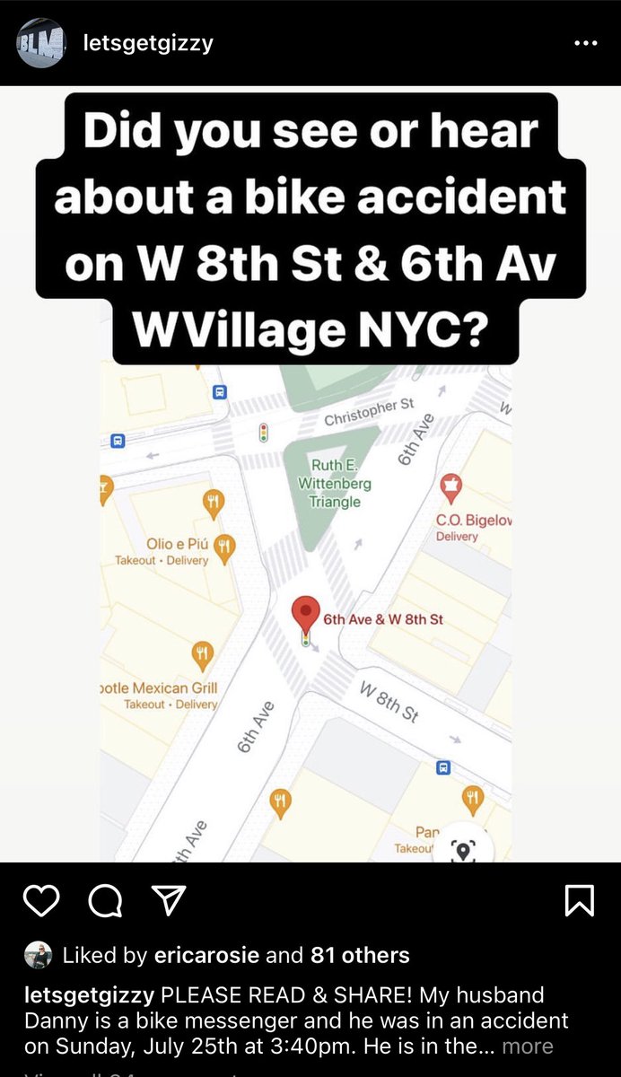 chellerz_'s tweet image. my friend @letsgetgizzy ‘s husband is a cyclist and was the victim of a hit and run in the west village the other day. he’s currently in the ICU with a fractured skull and brain injury. Please share, ask your friends in nyc, etc so they can find the person responsible