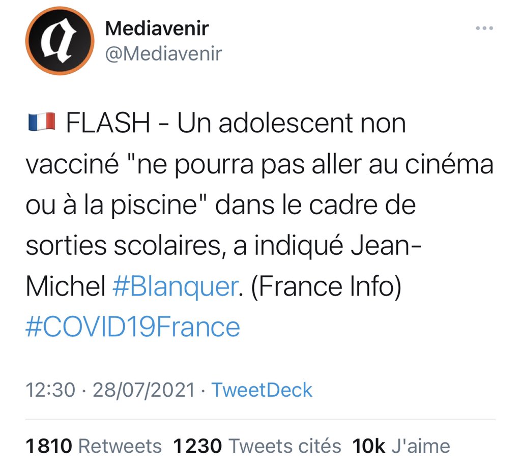 Un jour, on se penchera avec honte sur cette période. Non, tout ça n’est pas la France, c’est la négation de l’esprit français, c’est la trahison de l’âme de la France. #Blanquer