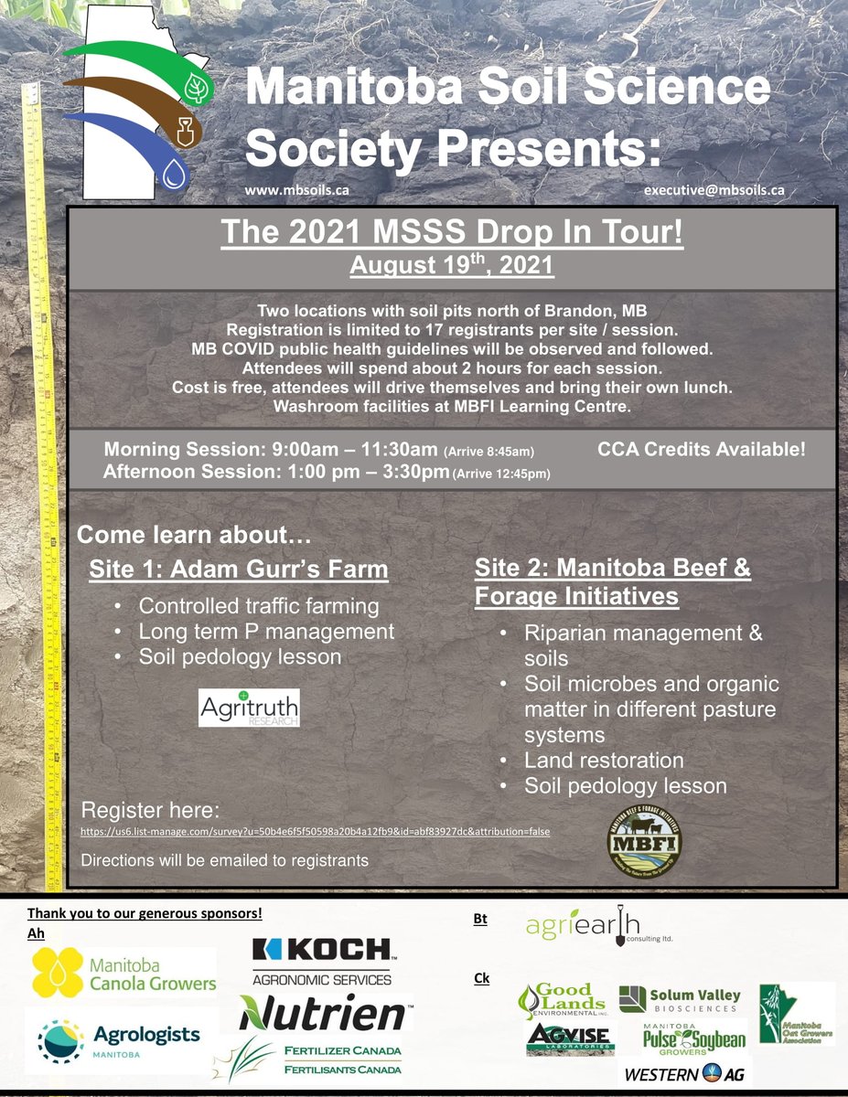 The registration for our 2021 Drop-in Tour has finally opened
Come check out our 2 sites and soil pits!
Remember registration is limited per site / session! 

Register here:
us6.list-manage.com/survey?u=50b4e…