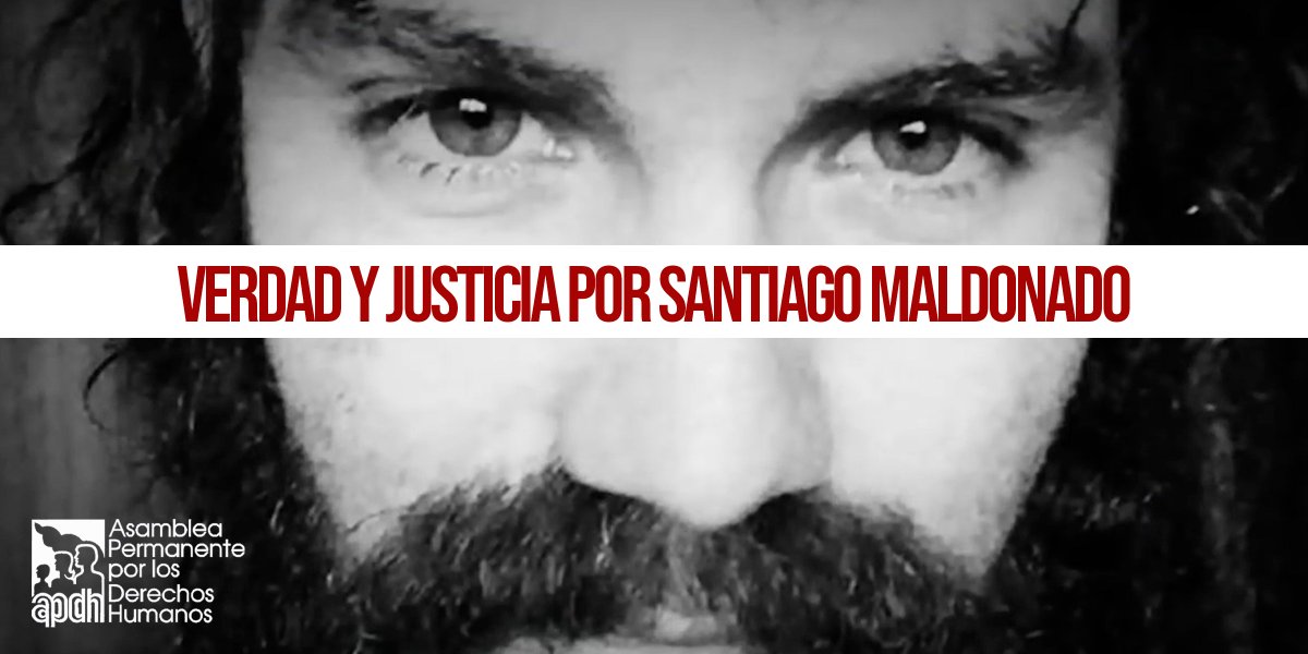 APDHArgentina's tweet photo. #SantiagoMaldonado

Se cumplen 4 años de la desaparición y muerte de Santiago Maldonado, tras la brutal represión de Gendarmería Nacional en la comunidad mapuche Pu Lof en Resistencia de Cushamen en Chubut.

Desde APDH seguimos exigiendo verdad y justicia.

#JusticiaporSantiago https://t.co/UKaa4oMswx