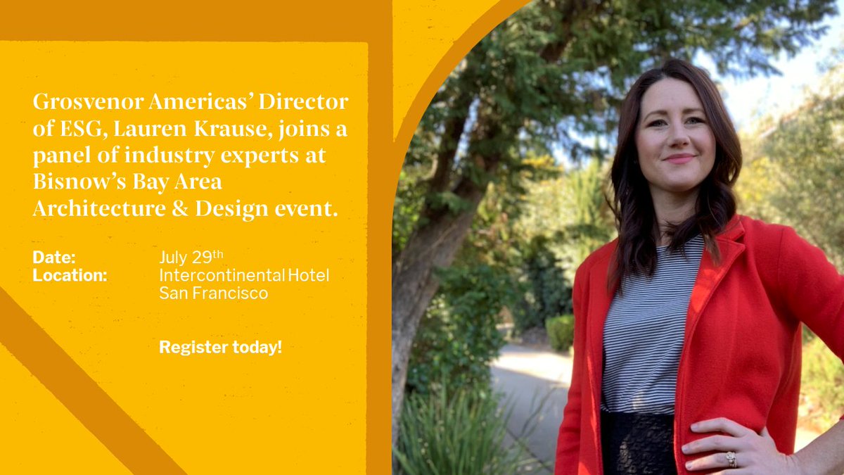 Grosvenor Americas (@grosvenoramer) on Twitter photo What role do transportation, logistics and tech innovation play in future city design? Join us tomorrow to hear from our Director of ESG, Lauren Krause, and a panel of experts at <a href="/BisnowSF/">Bisnow San Francisco</a>'s Bay Area Architecture & Design event.
Register today: cutt.ly/UQuxfjV What role do transportation, logistics and tech innovation play in future city design? Join us tomorrow to hear from our Director of ESG, Lauren Krause, and a panel of experts at <a href="/BisnowSF/">Bisnow San Francisco</a>'s Bay Area Architecture & Design event.
Register today: cutt.ly/UQuxfjV