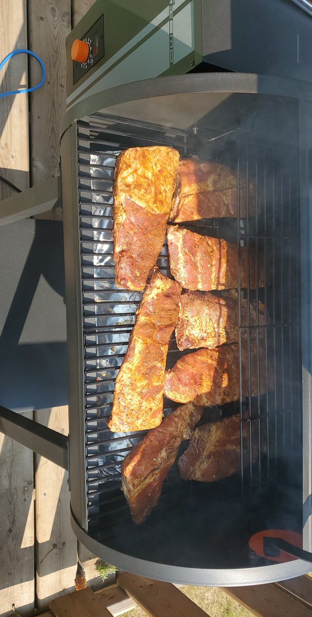 New pellet smoker and ribs are on