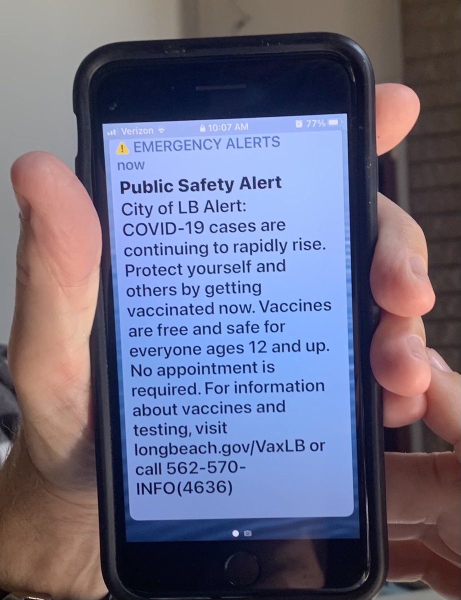 dianetodd03's tweet photo. This just came thru via an emergency public safety alert. #LongBeach #Covid_19 https://t.co/tUVMjIMT0G