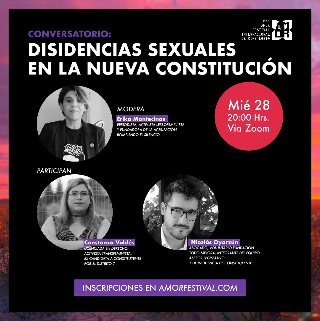 TodoMejora's tweet photo. La historia nos moviliza ⚡ Hoy, miércoles 28 de julio, a partir de las 20 hrs. participaremos en los paneles digitales de #AMOR6, con el conversatorio sobre “Disidencias sexuales en la Nueva Constitución”💥📣
Inscríbete aquí https://t.co/4EiMEdeSOu https://t.co/6VtexCQNpG