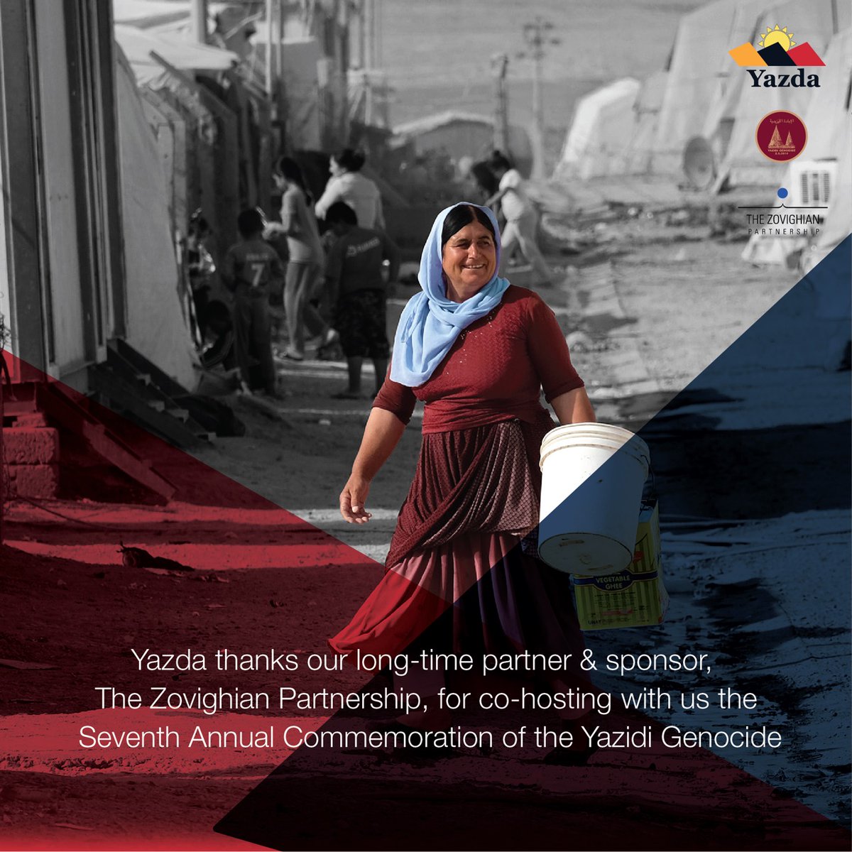 YazdaOrg's tweet image. Yazda is pleased to join forces with our partner &amp;amp; sponsor, The Zovighian Partnership @zovpartnership to host the Seventh Annual Commemoration of the #YazidiGenocide. Join us! To RSVP: yazda.info/rsvp2021

#7yearsin #YazidiGenocide #الإبادة_الإيزيدية