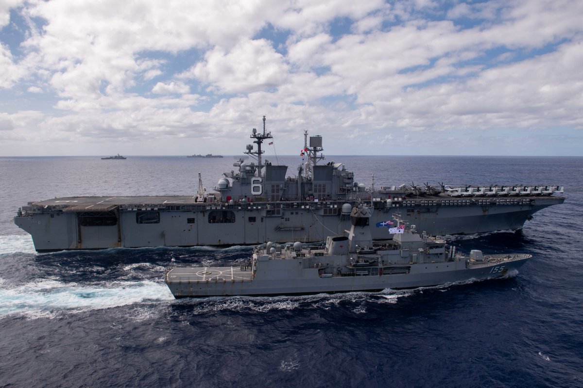 Fueling up for @TalismanSabre! 

USS America (LHA 6) conducts a fueling-at-sea with HMAS Ballarat (FFH 155) during #TalismanSabre2021 Sabre, a multi-domain exercise that strengthens allied and partner capabilities to respond to the full range of Indo-Pacific security concerns.