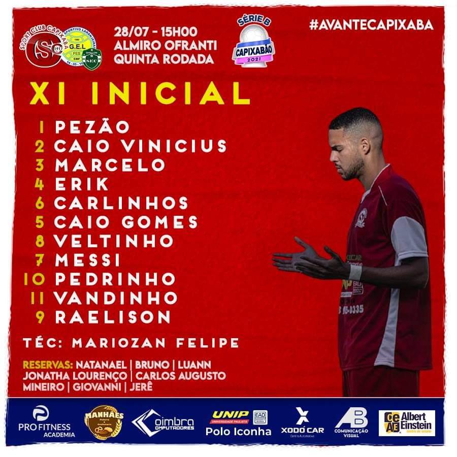 sc_capixaba's tweet photo. 🇦🇹 Alvirrubro escalado para a partida das 15h00 contra o Gel Shallon pela quinta rodada do Capixabão Série B 2021! #AvanteCapixaba

Transmissão: Rádio Iconha (Rádio, Facebook e Youtube da AB TV) https://t.co/sbajUIO0hu