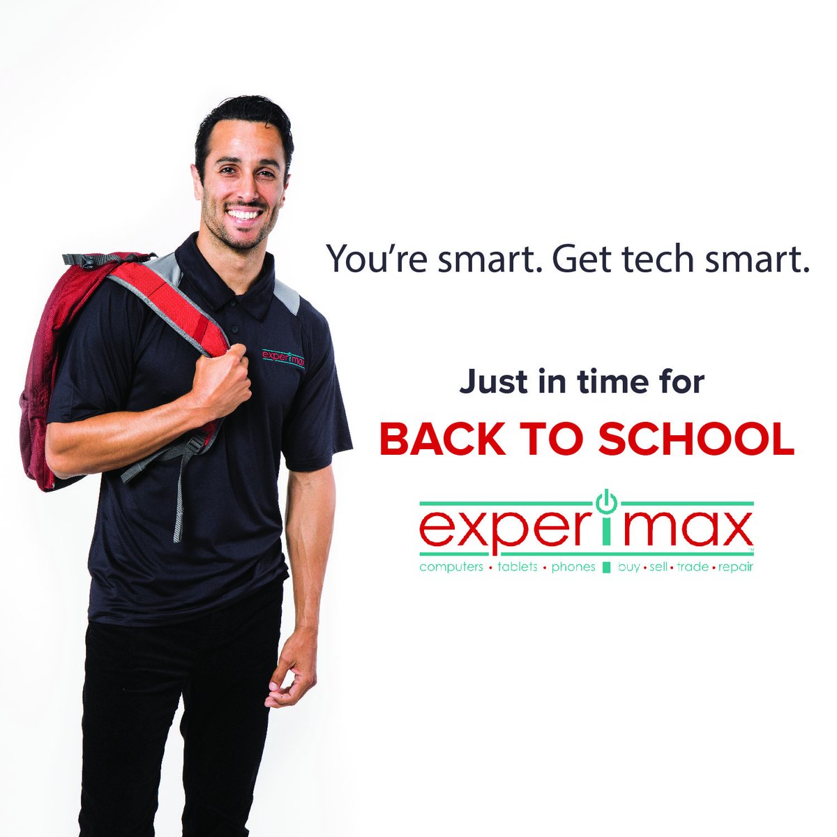ExperimaxUS's tweet photo. Ready for school, with the best tech at the smartest prices! We offer certified pre-owned Apple® products and other premium brands. You’re smart. Get Tech Smart. #BackToSchool #Tech #NewTech #SchoolTime https://t.co/jIBnuL9kso https://t.co/NvD798huNT