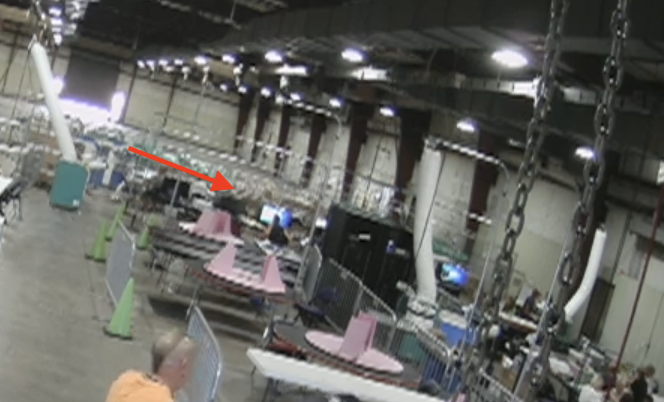 Jellenne's tweet photo. #AZAudit Work continues in the Auditor's area, with several monitors up. Multiple observers on hand today, and someone is observing from back in the press area although no one has officially reported for #AZauditpool since last week. https://t.co/lpEKfA2o99