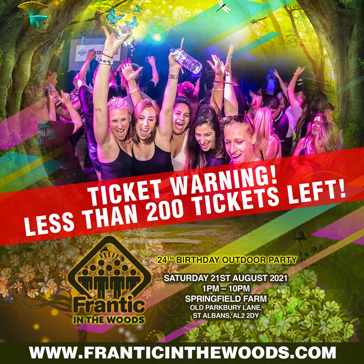 TICKET WARNING: Less than 200 tickets left on sale for Frantic in the Woods on Saturday 21st August - the UKs biggest Hard House &amp; Trance classics party! Final tickets: franticinthewoods.com
<a href="/DJANDYWHITBY/">Andy Whitby</a> <a href="/BKdj/">BK</a> <a href="/DJAndyFarley/">Andy Farley</a> <a href="/CallyGage/">Cally Gage</a> <a href="/KevinEnergyReal/">Kevin Energy</a>