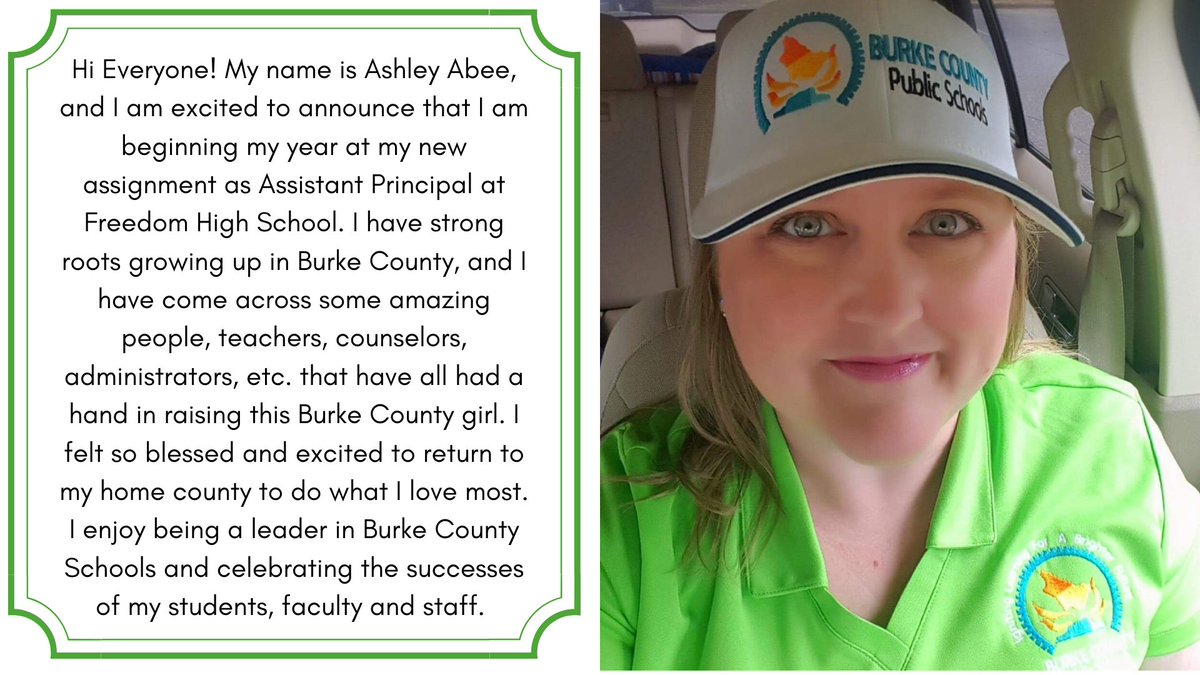 BurkeCoSchools's tweet photo. Up next in our summer campaign series called "WHY BCPS?" is Freedom High School Assistant Principal Ashley Abee. WHY does she choose Burke County Public Schools? We will let you read for yourself! #ignitelearningbcps #WHYbcps https://t.co/SjMpwqZ4xv